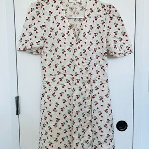 Rouje Cream Strawberry-Print Midi Wrap Dress